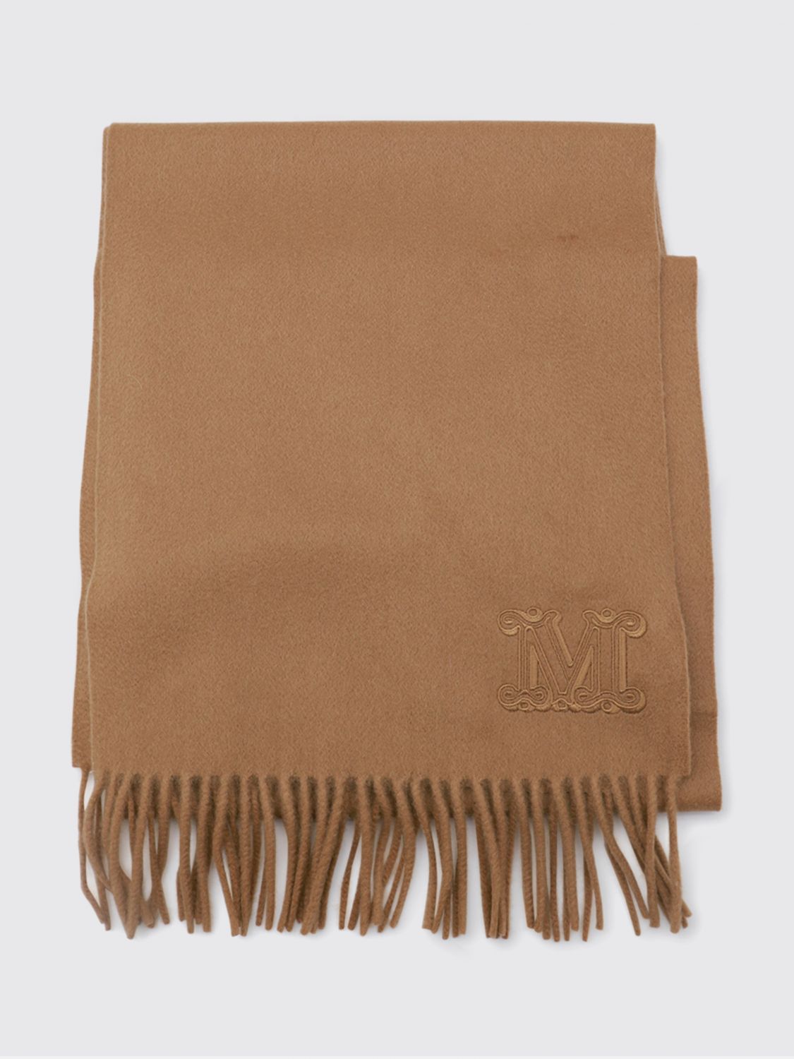 MAX MARA Dalia Monogram Pure Cashmere Scarf with Fringed Edges