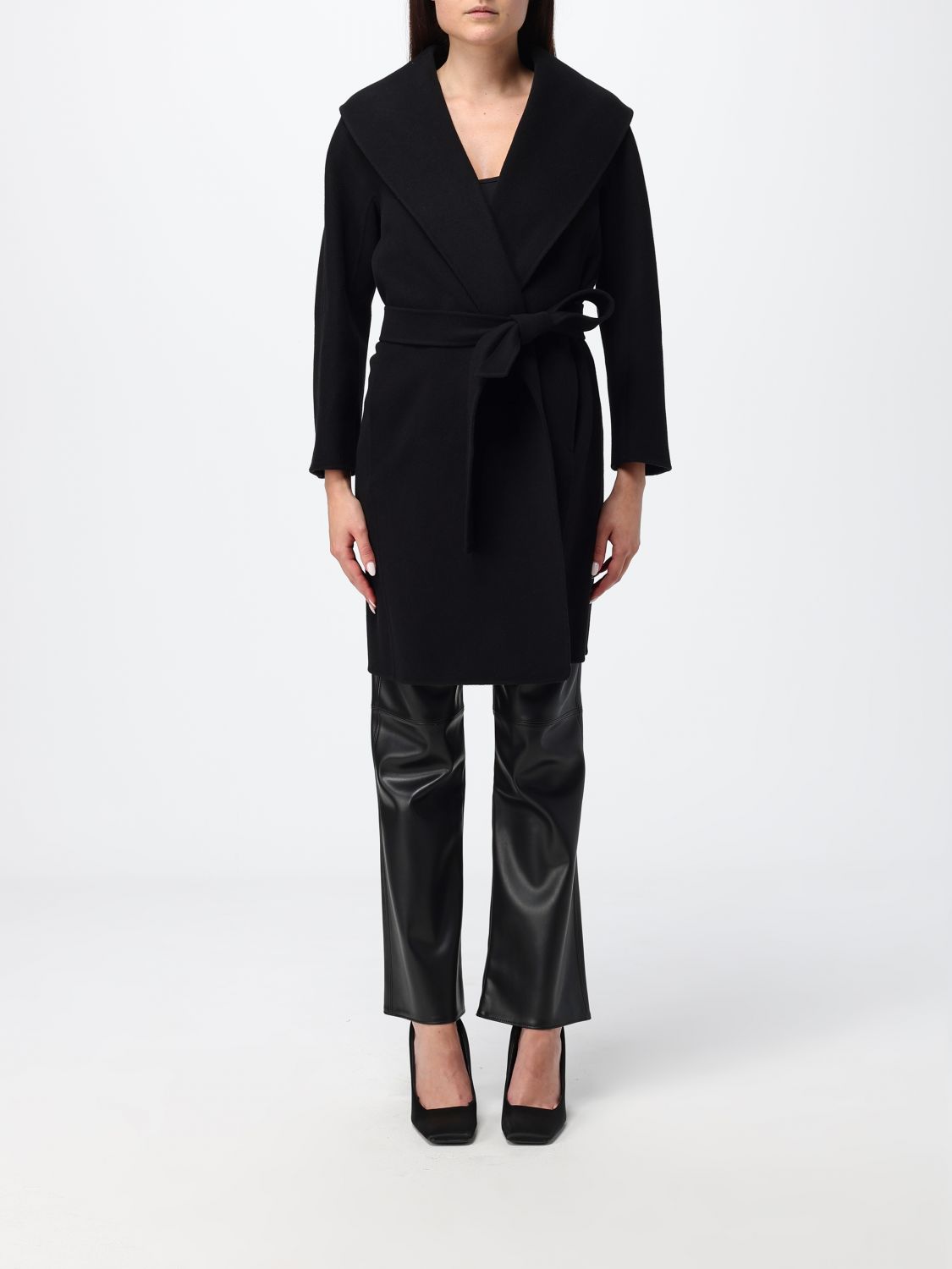 'S Max Mara Belted Virgin Wool Robe Coat with Shawl Collar