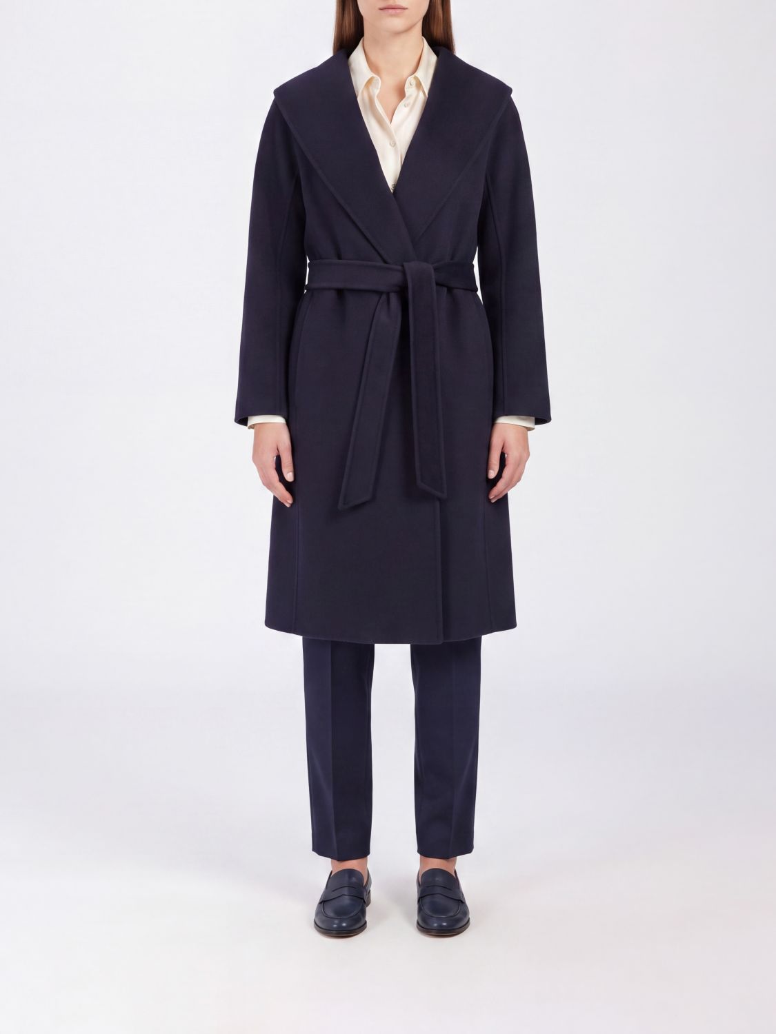 'S Max Mara Belted Virgin Wool Robe Coat with Shawl Collar