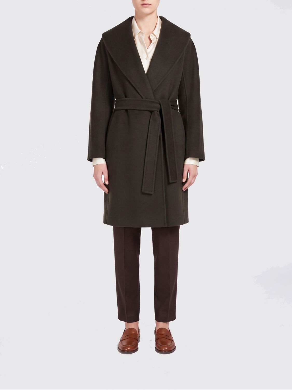 'S Max Mara Belted Virgin Wool Robe Coat with Shawl Collar