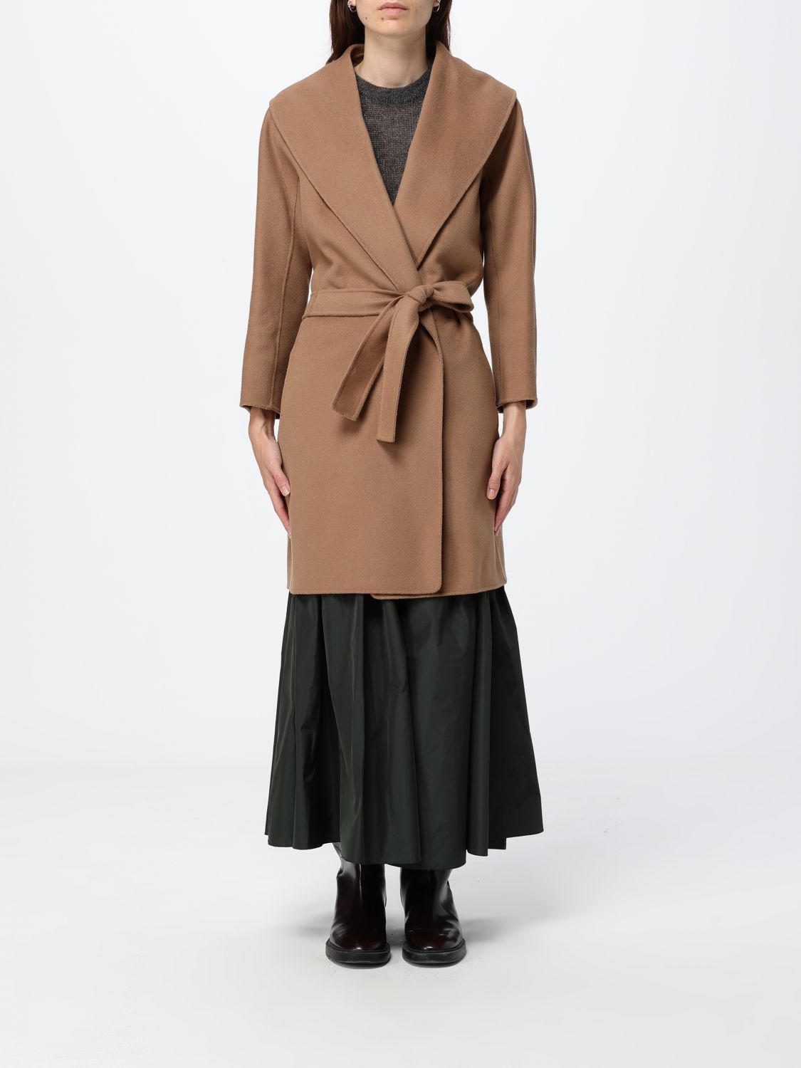 'S Max Mara Belted Virgin Wool Robe Coat with Shawl Collar