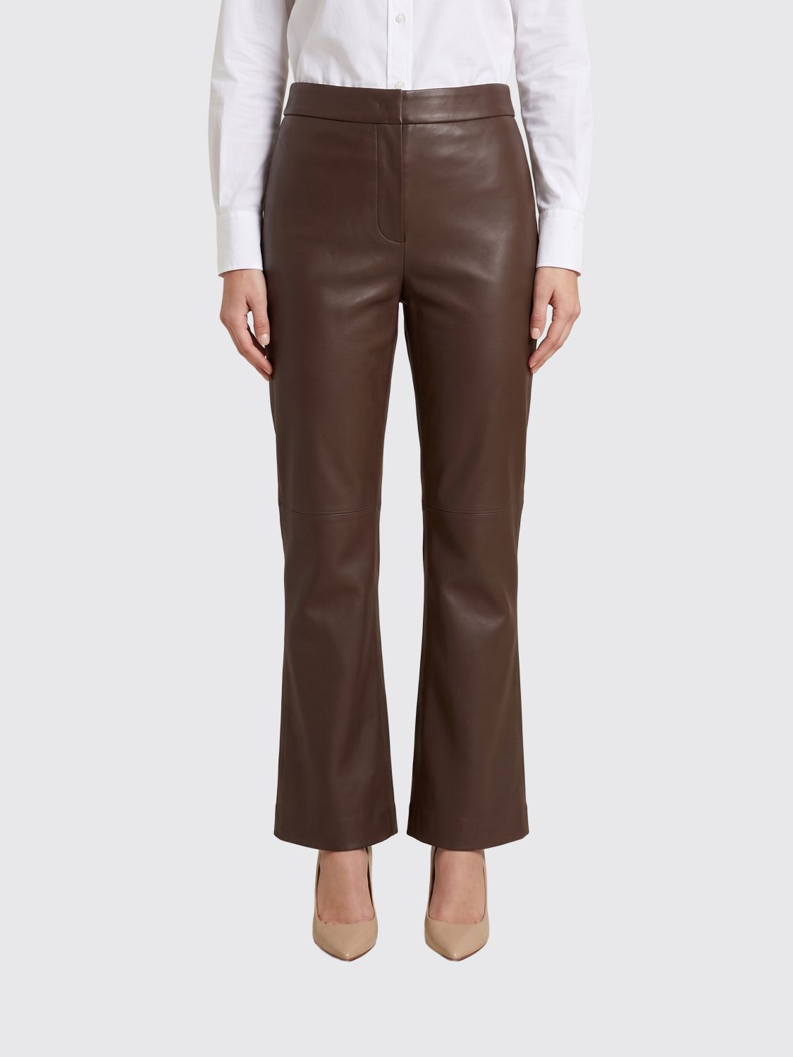 'S Max Mara Sublime Flared Mid-Rise Trousers in Smooth Calfskin Leather