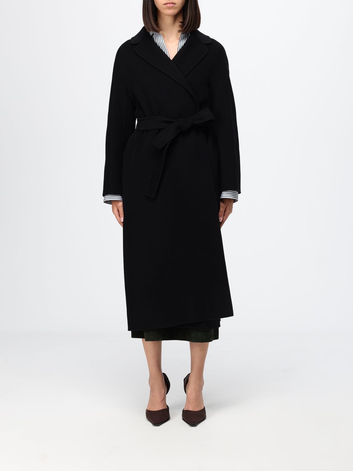 'S Max Mara Long Robe Coat in Pure Virgin Wool with Matching Belt