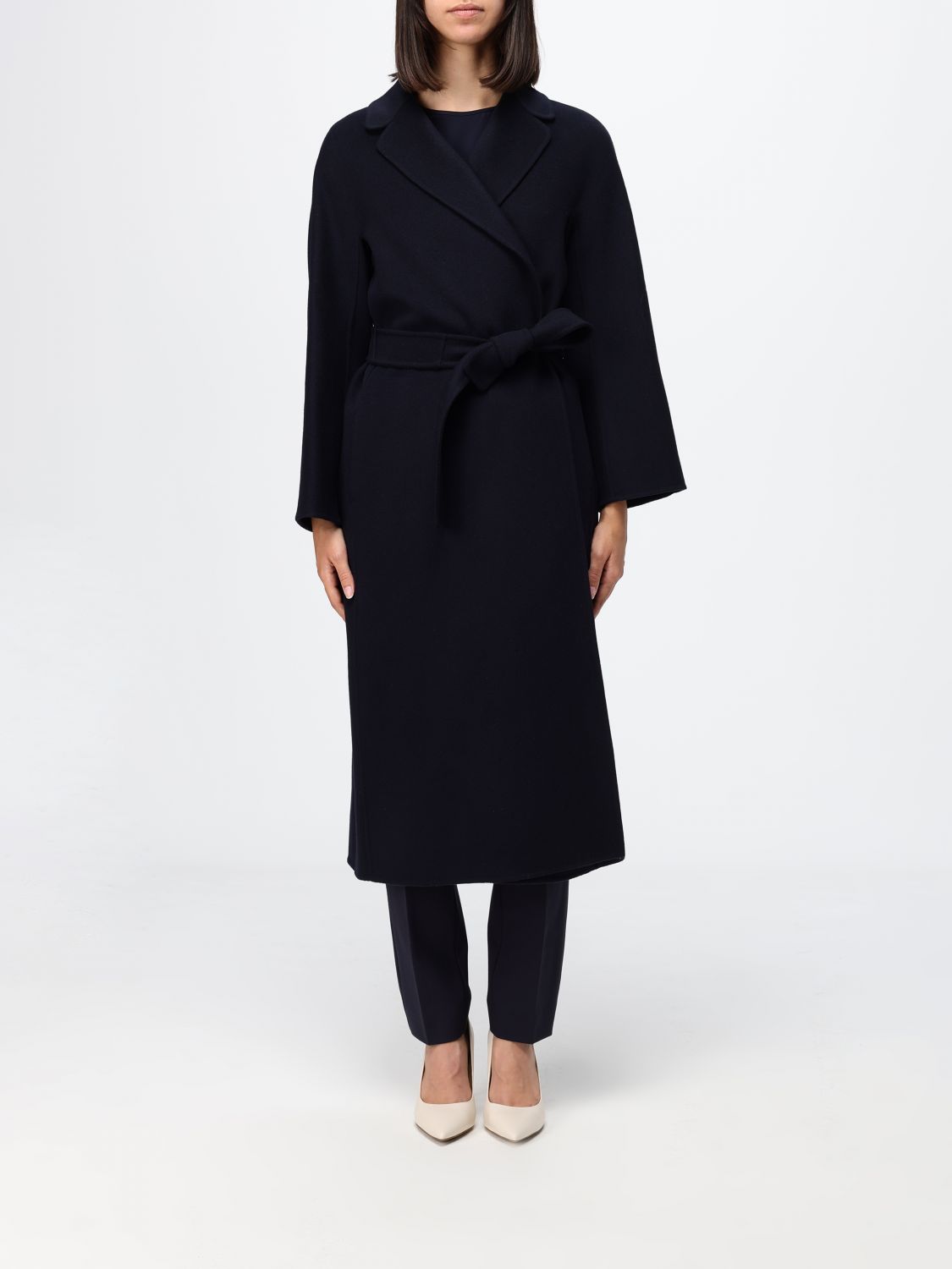'S Max Mara Long Robe Coat in Pure Virgin Wool with Matching Belt