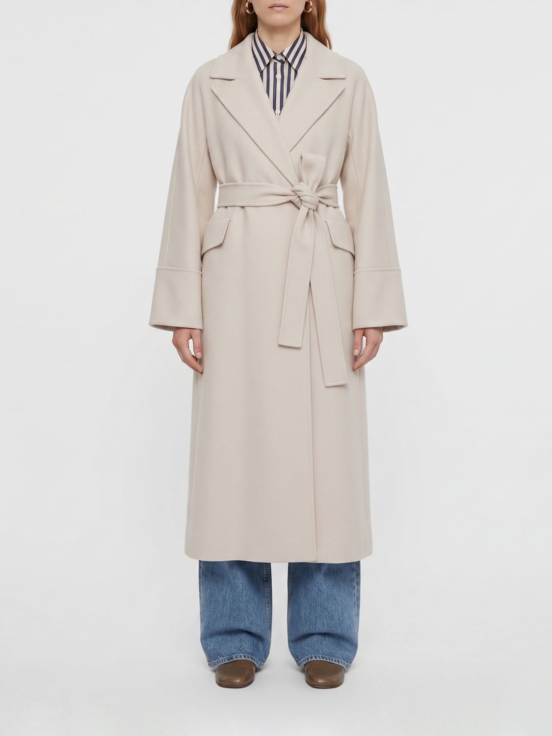 'S Max Mara Long Robe Coat in Pure Virgin Wool with Matching Belt