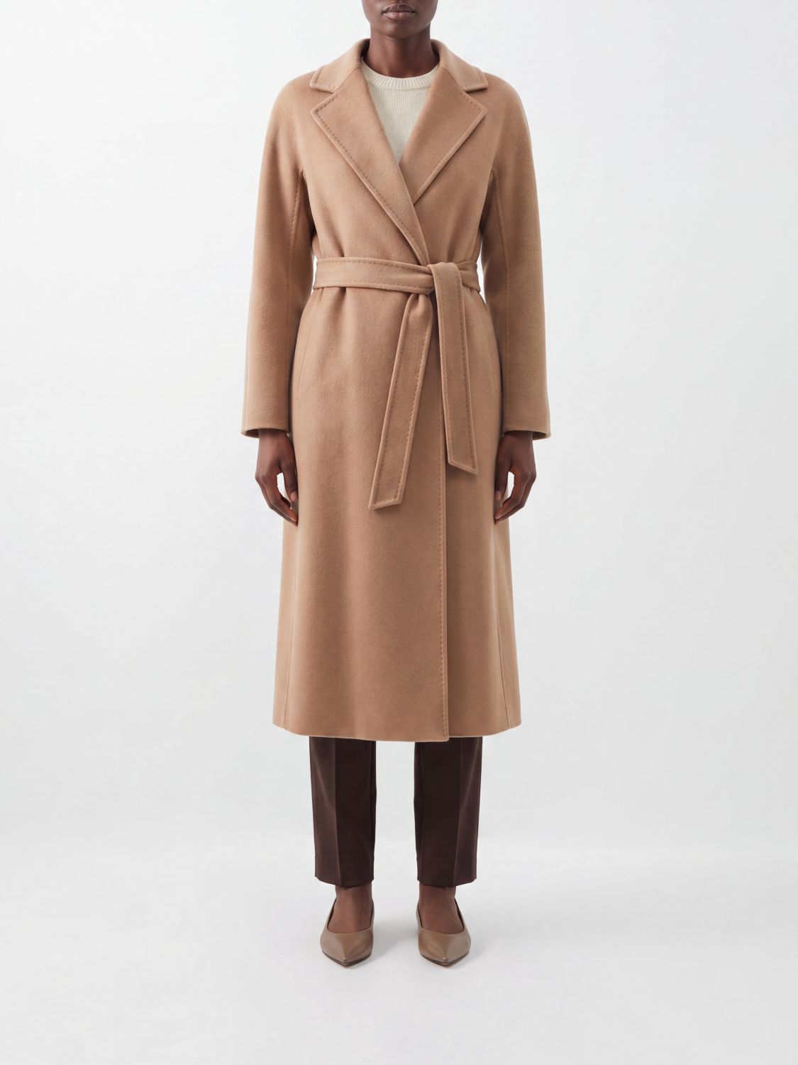'S Max Mara Long Robe Coat in Pure Virgin Wool with Matching Belt