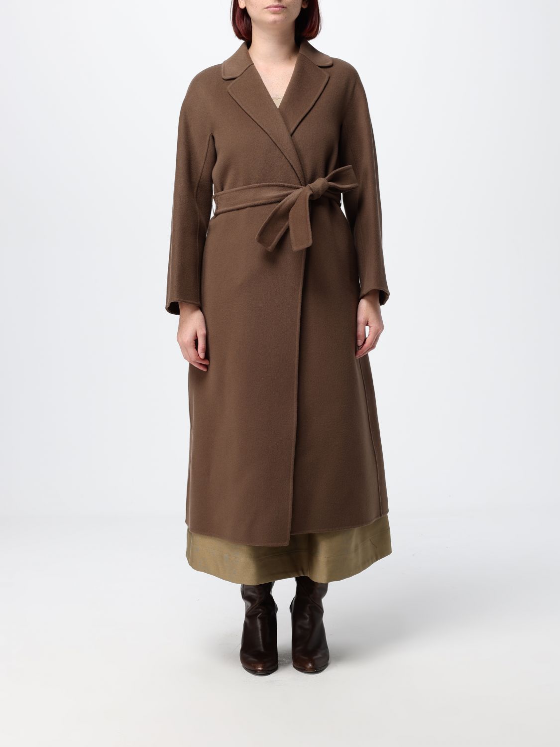 'S Max Mara Long Robe Coat in Pure Virgin Wool with Matching Belt