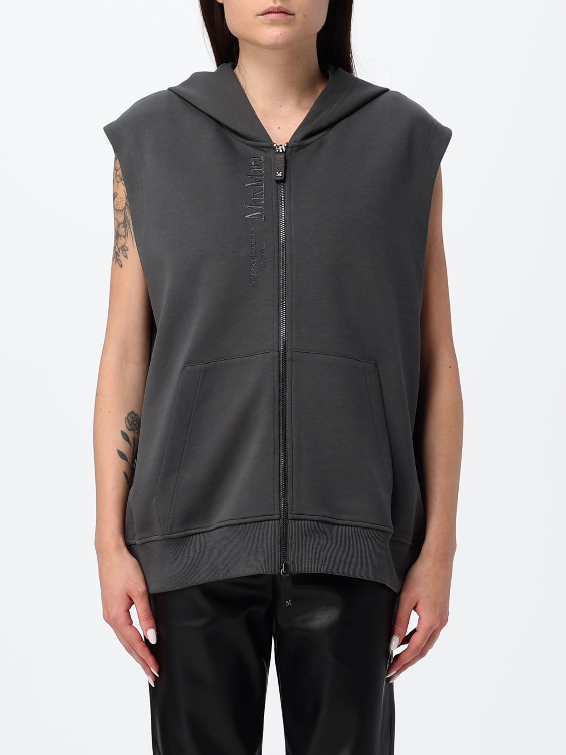 'S Max Mara Sleeveless Hooded Cotton Sweatshirt with Embroidered Logo