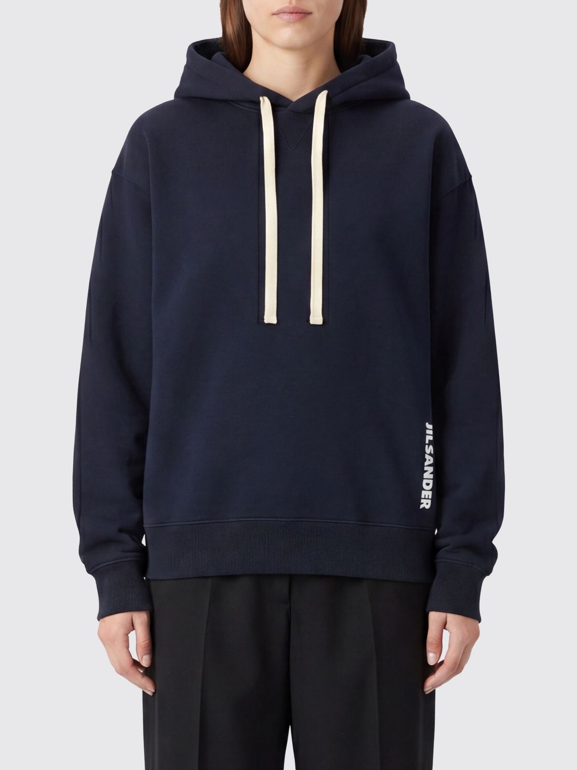 JIL SANDER Relaxed-Fit Cotton Hoodie with Drawstring Hood and Contrast Logo