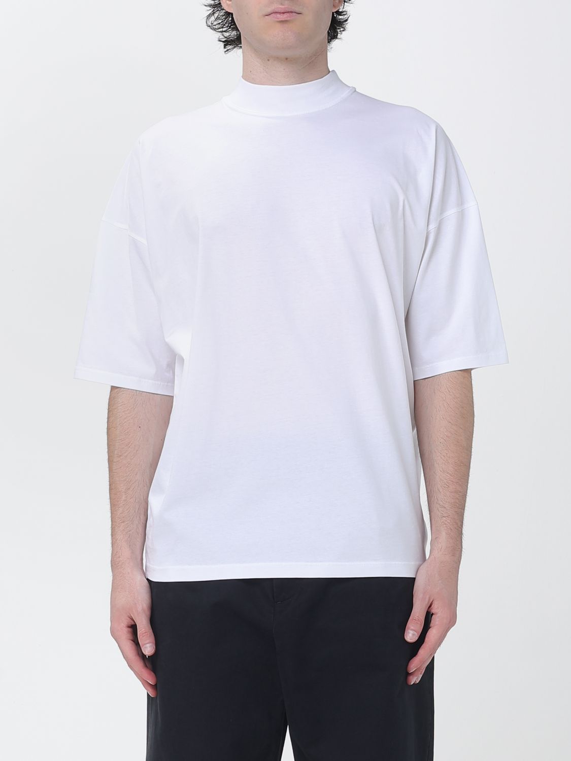JIL SANDER Cotton T-Shirt with Mock Neck and Dropped Shoulders