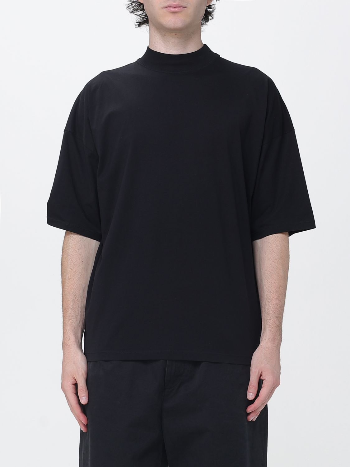 JIL SANDER Cotton T-Shirt with Mock Neck and Dropped Shoulders