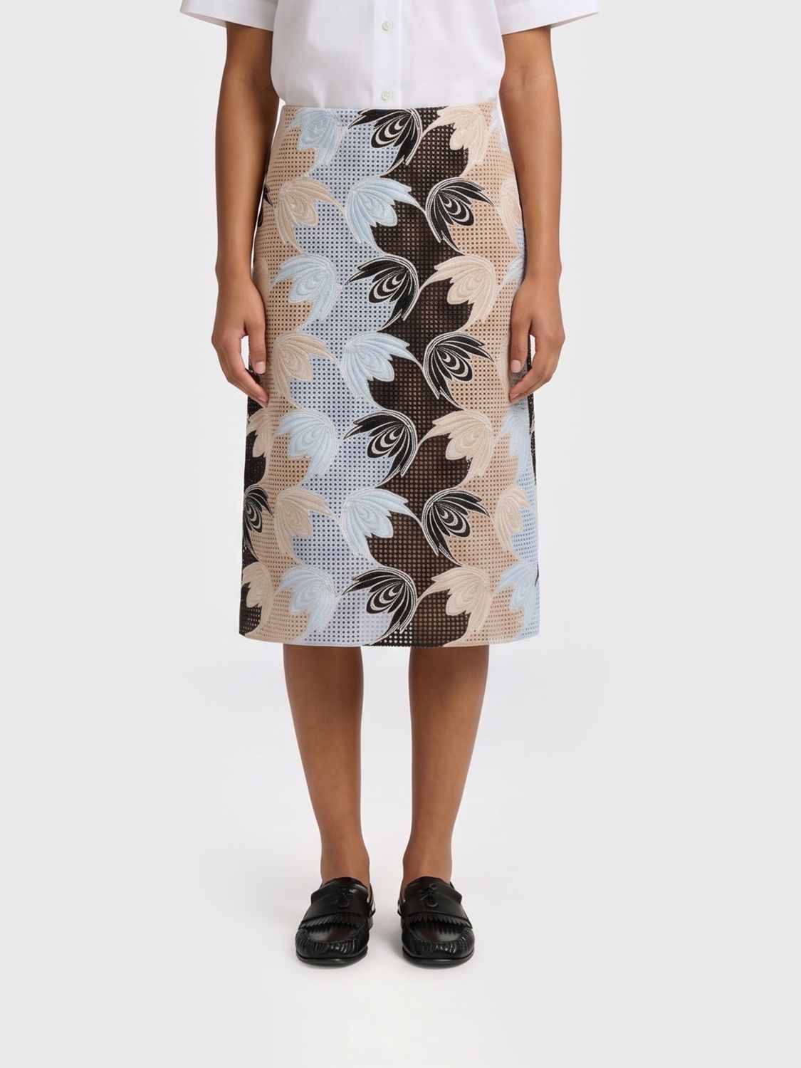 MARNI Floral Crochet Cotton Midi Pencil Skirt