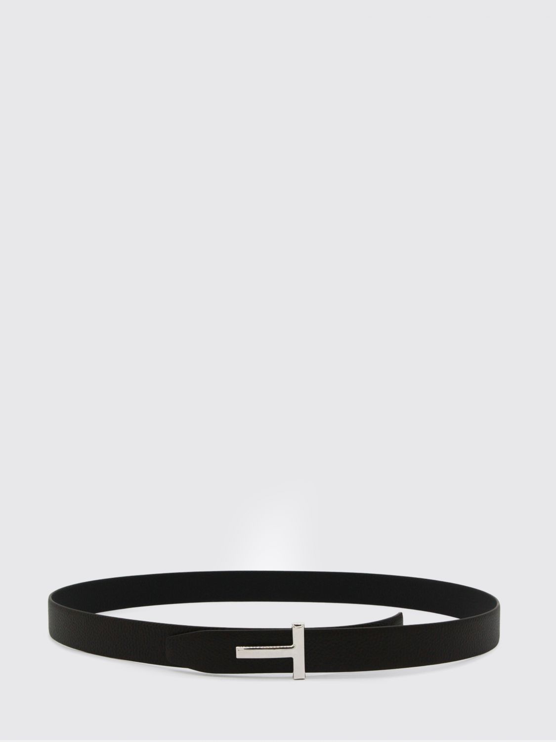TOM FORD Grained Leather Belt with Metallic Monogram Buckle