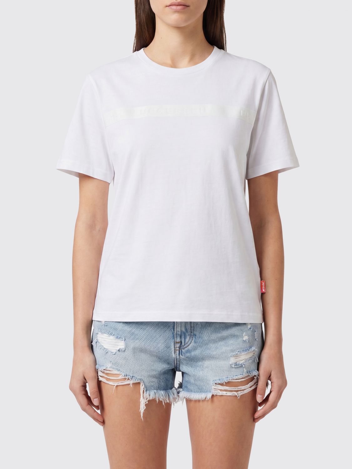 DIESEL T-shirt girocollo in misto cotone con logo applicato sul davanti
