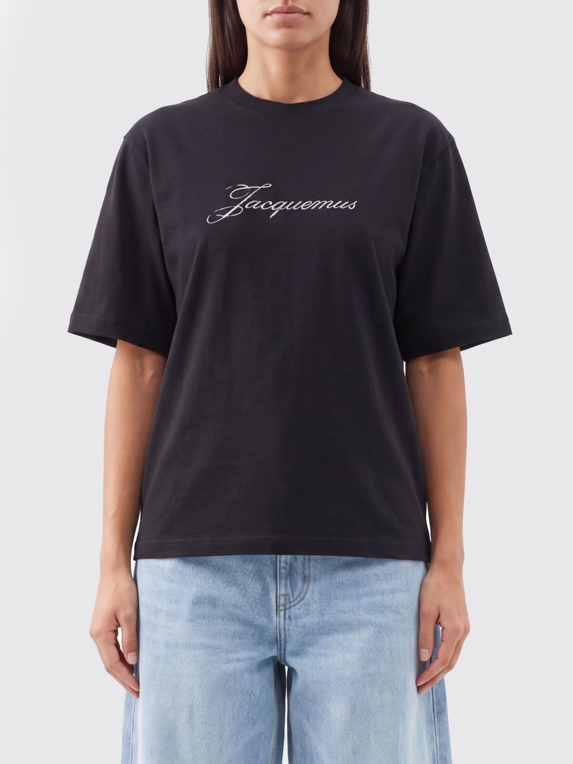 JACQUEMUS Cotton T-shirt with Contrasting Logo and Dropped Shoulders
