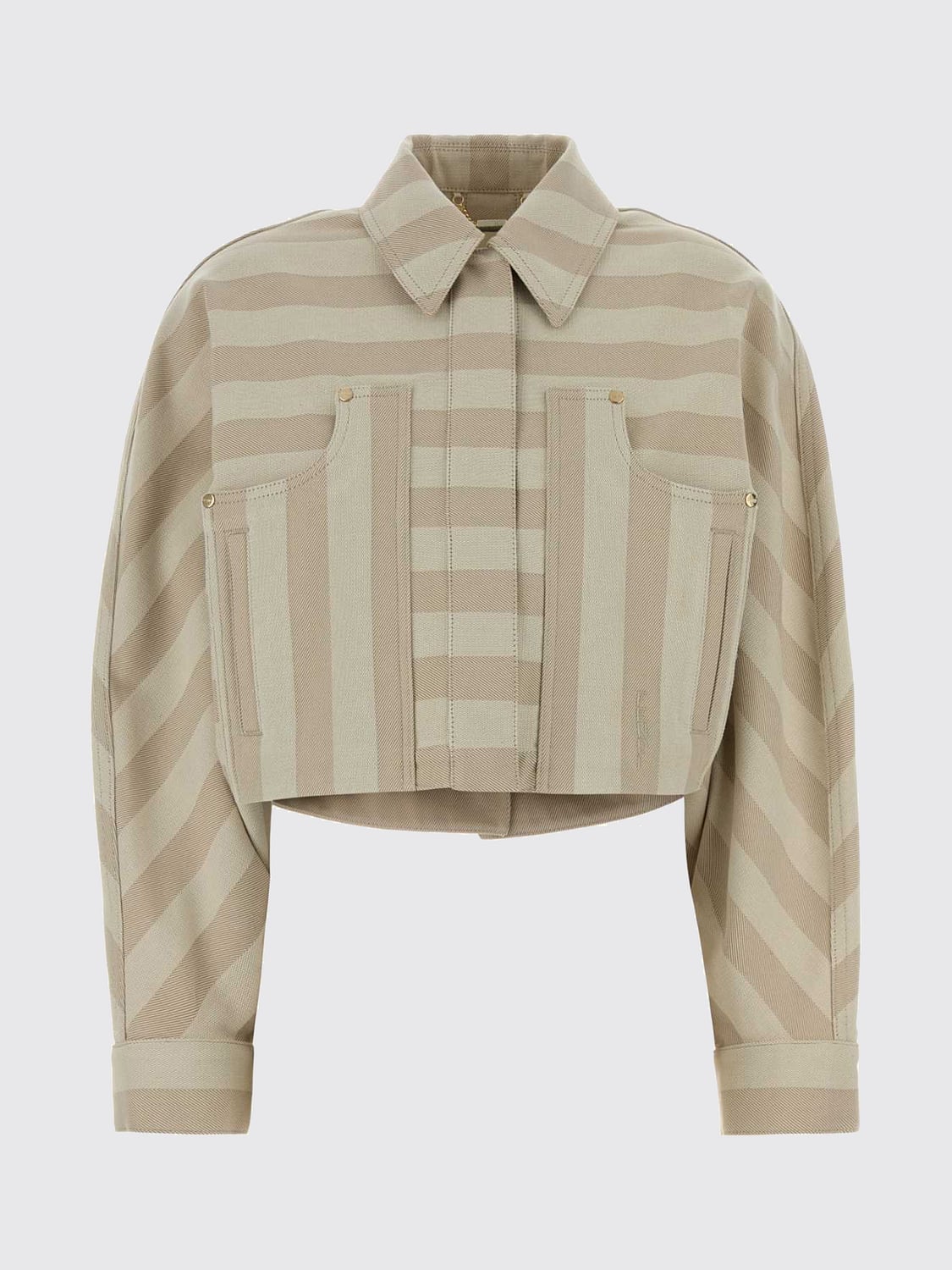 Fendi Striped Cotton Denim Jacket with Dropped Shoulders and a Relaxed Fit