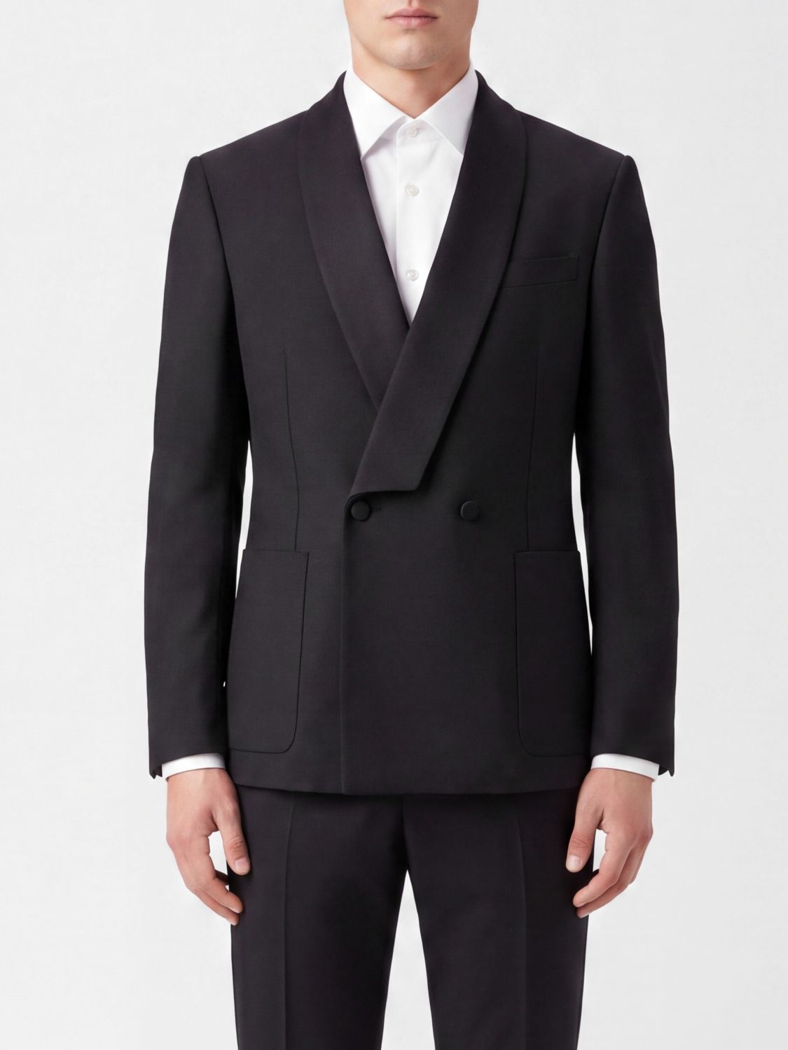 McQueen Double-Breasted Tuxedo Blazer in Wool with Satin Shawl Collar