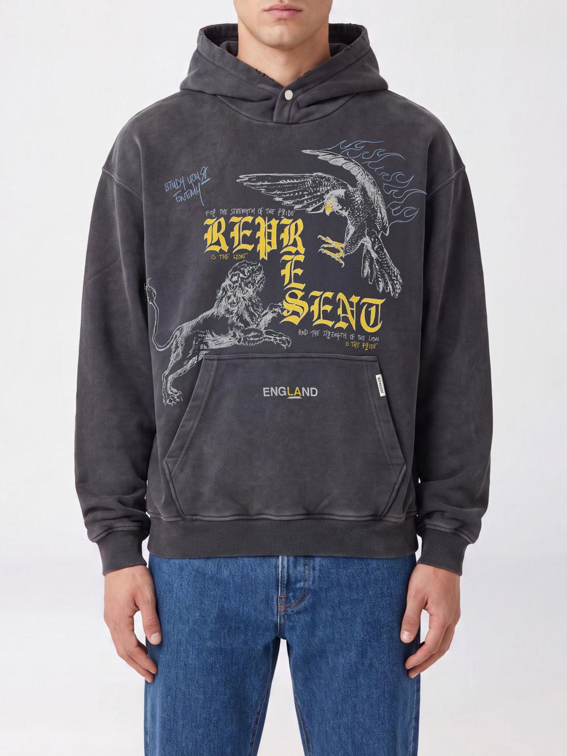 REPRESENT Kapuzenpullover aus Baumwolle mit Grafikdruck und Kängurutasche