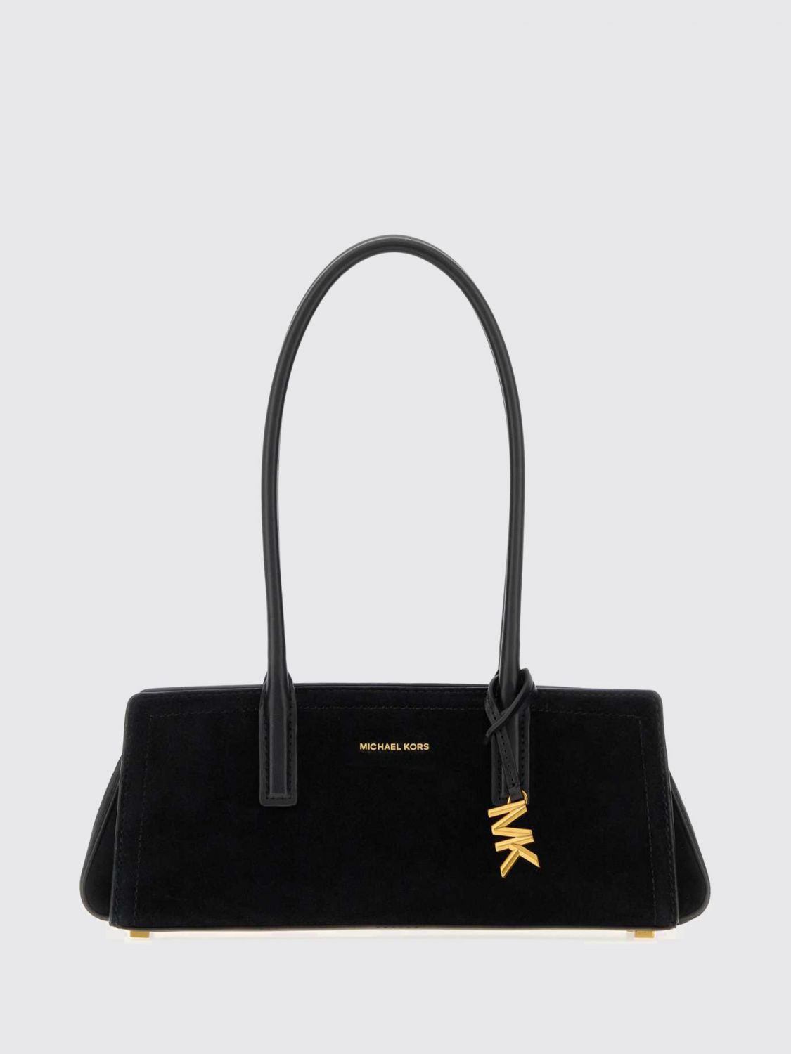 Michael Kors Laila Suede Shoulder Bag with Logo Charm Michael Kors Laila Suede Shoulder Bag with Logo Charm