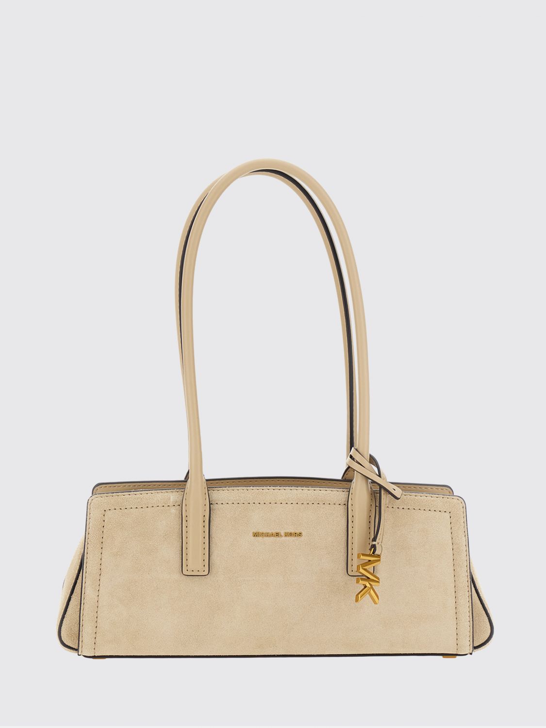 Michael Kors Laila Suede Shoulder Bag with Logo Charm Michael Kors Laila Suede Shoulder Bag with Logo Charm