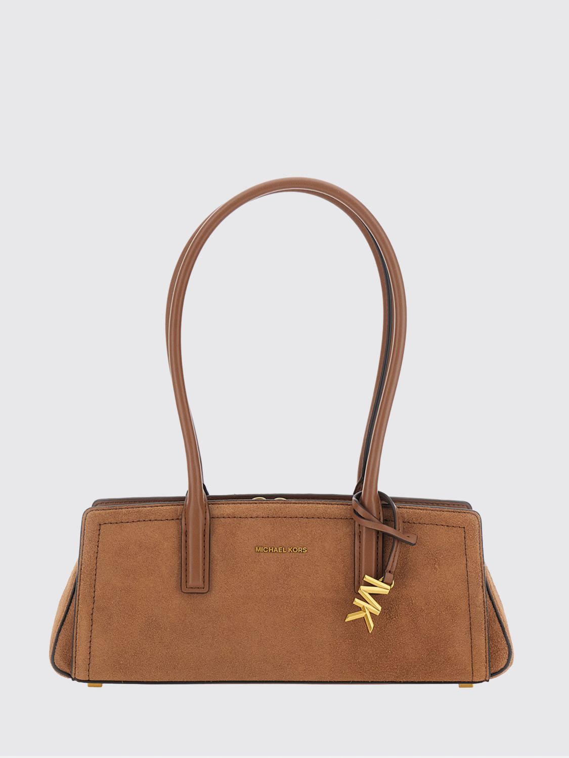 Michael Kors Laila Suede Shoulder Bag with Logo Charm Michael Kors Laila Suede Shoulder Bag with Logo Charm