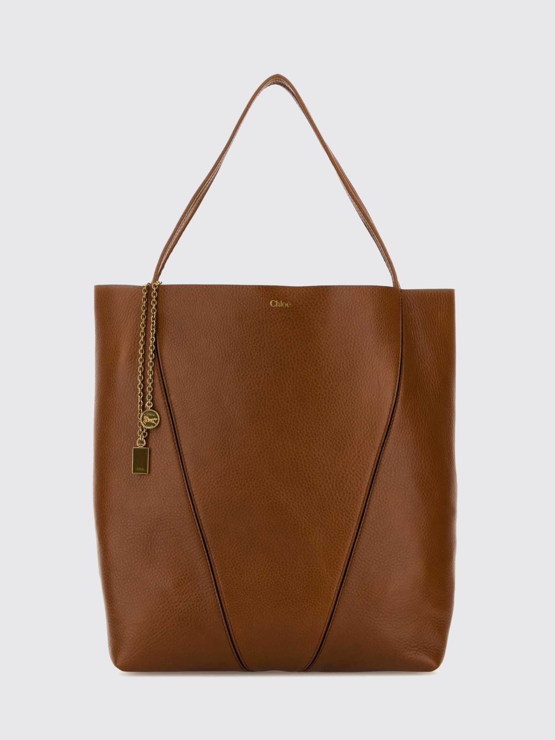 CHLOÉ Spin Large Tote Bag in Grained Calfskin with Logo Charm CHLOÉ Spin Large Tote Bag in Grained Calfskin with Logo Charm