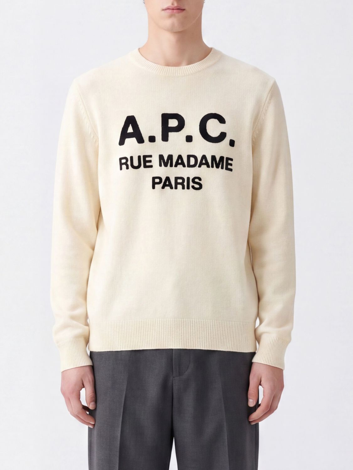 A. P.C. Maglione girocollo in pura lana vergine con logo lettering a contrasto