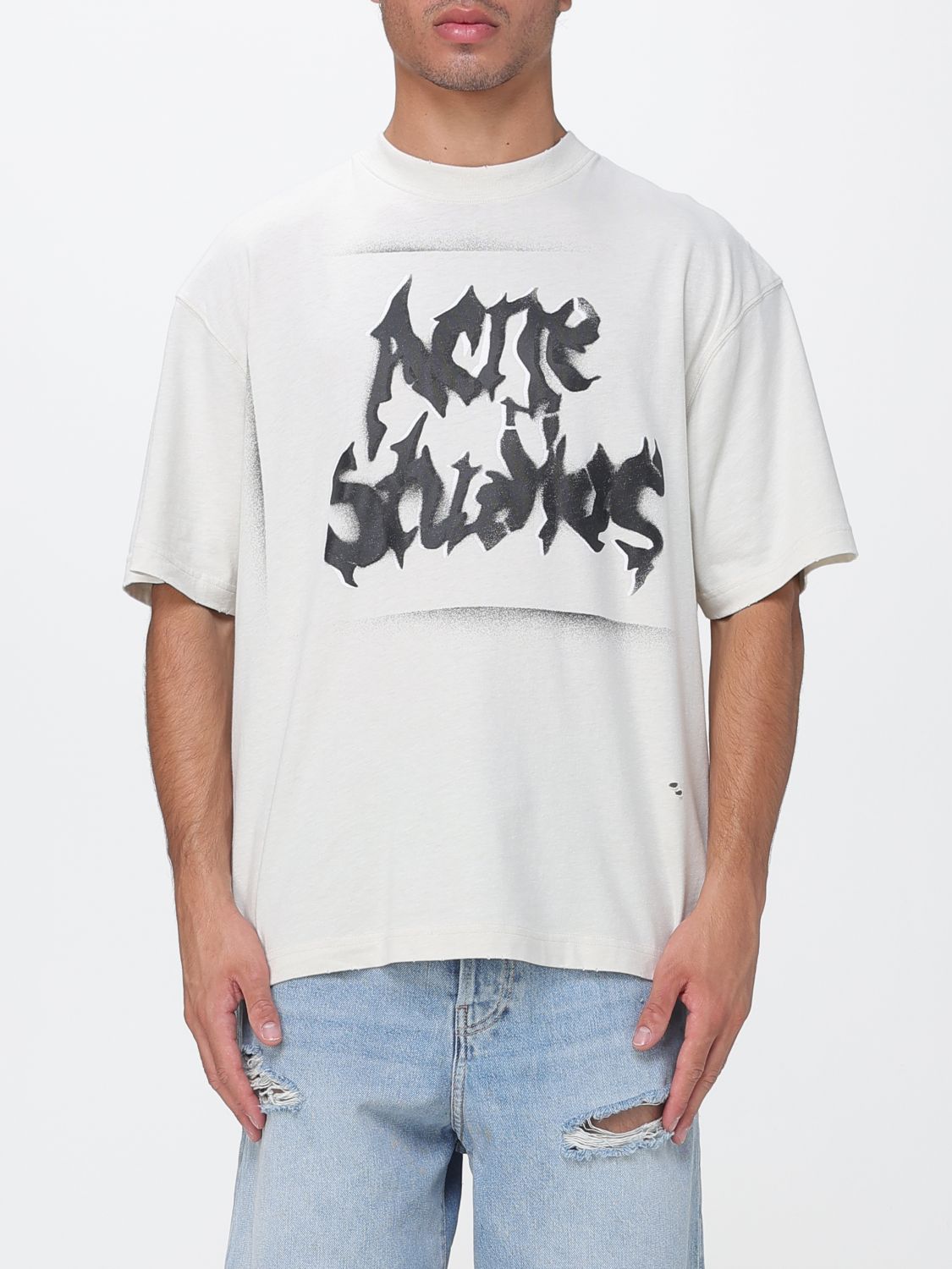 ACNE STUDIOS T-shirt in cotone con logo stampato e spalle cadute