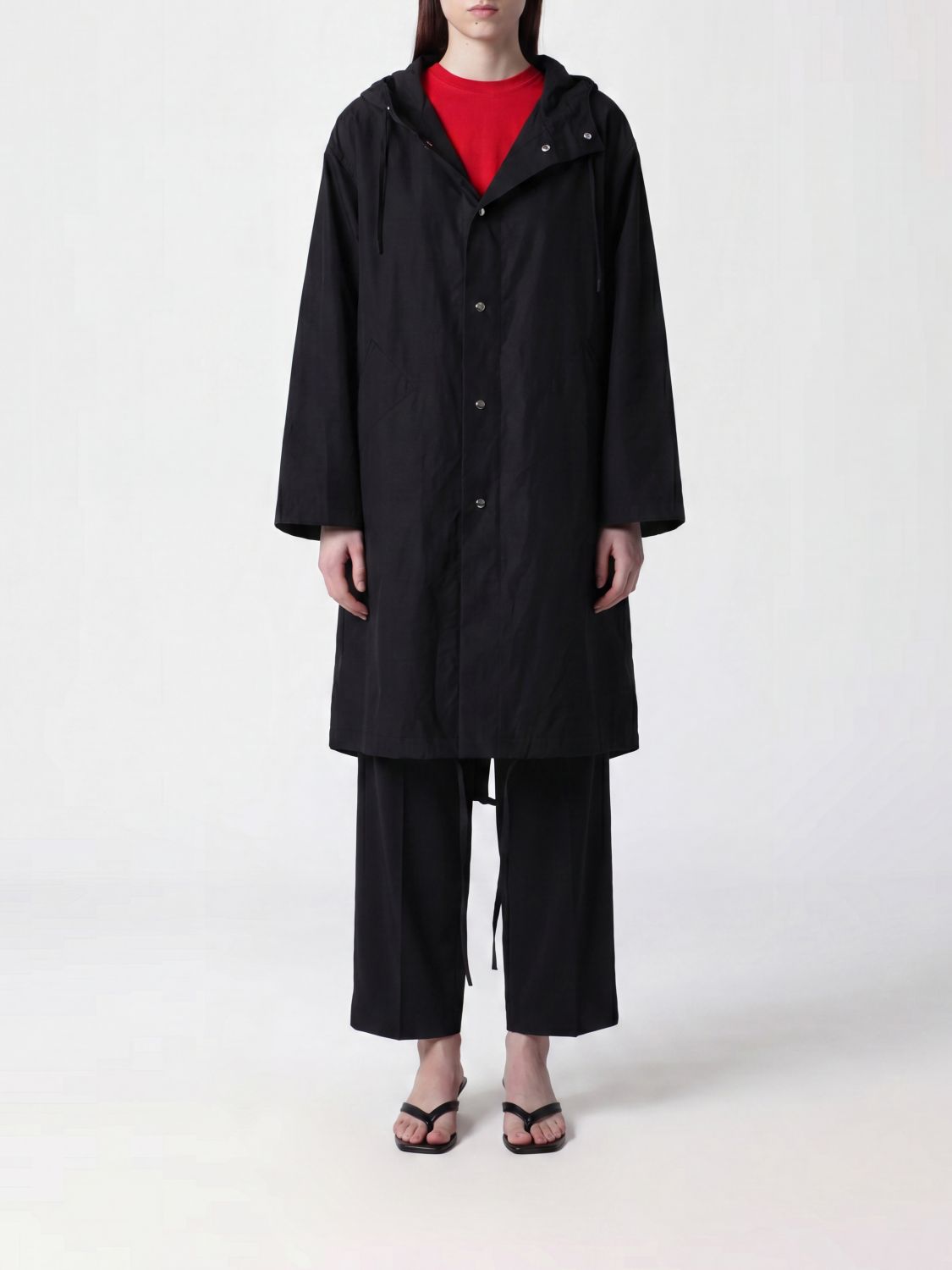 JIL SANDER Long Cotton Parka with Hood and Drawstring