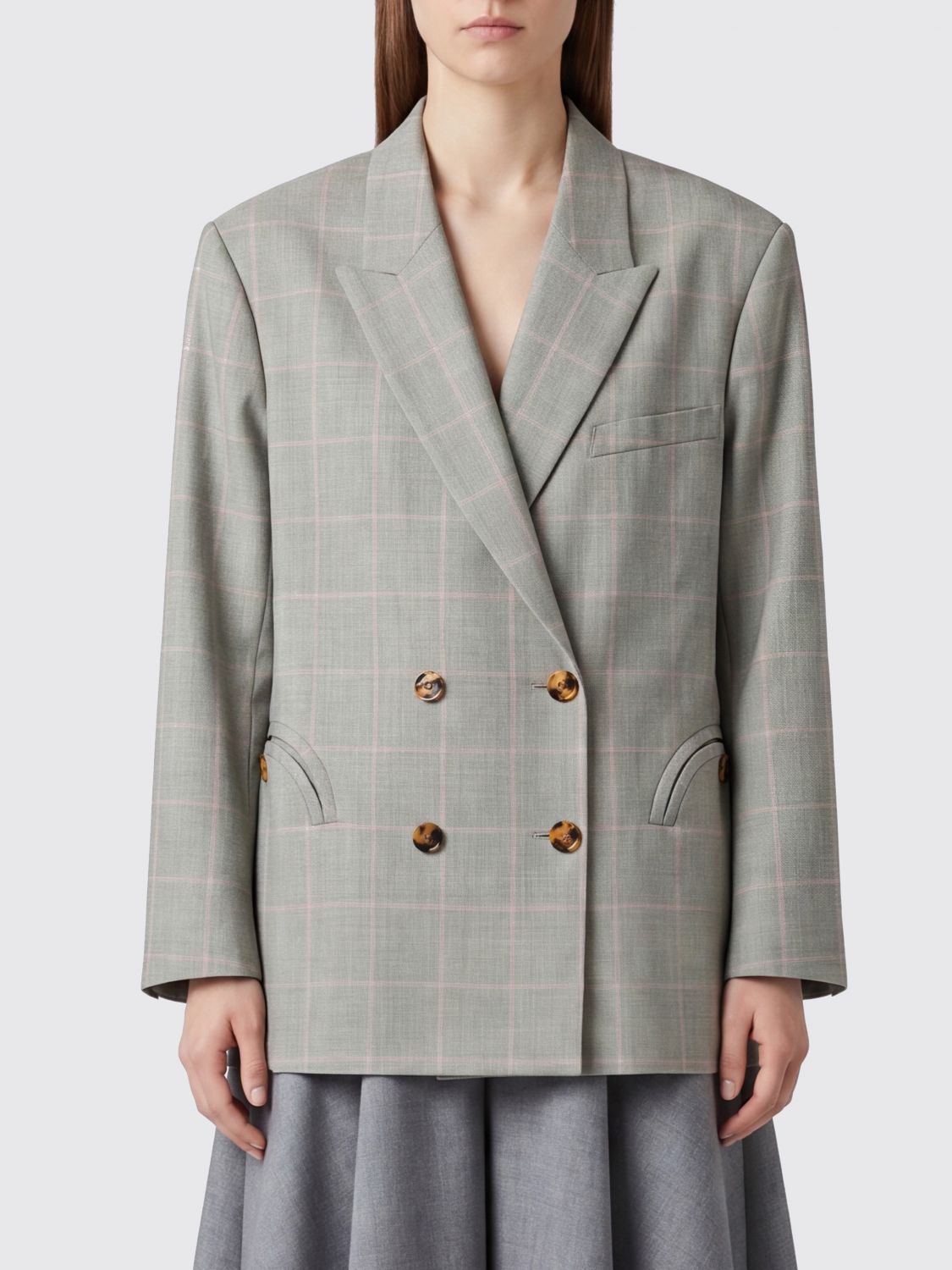 BLAZÉ MILANO Blazer doppiopetto in misto lana e seta con motivo tartan