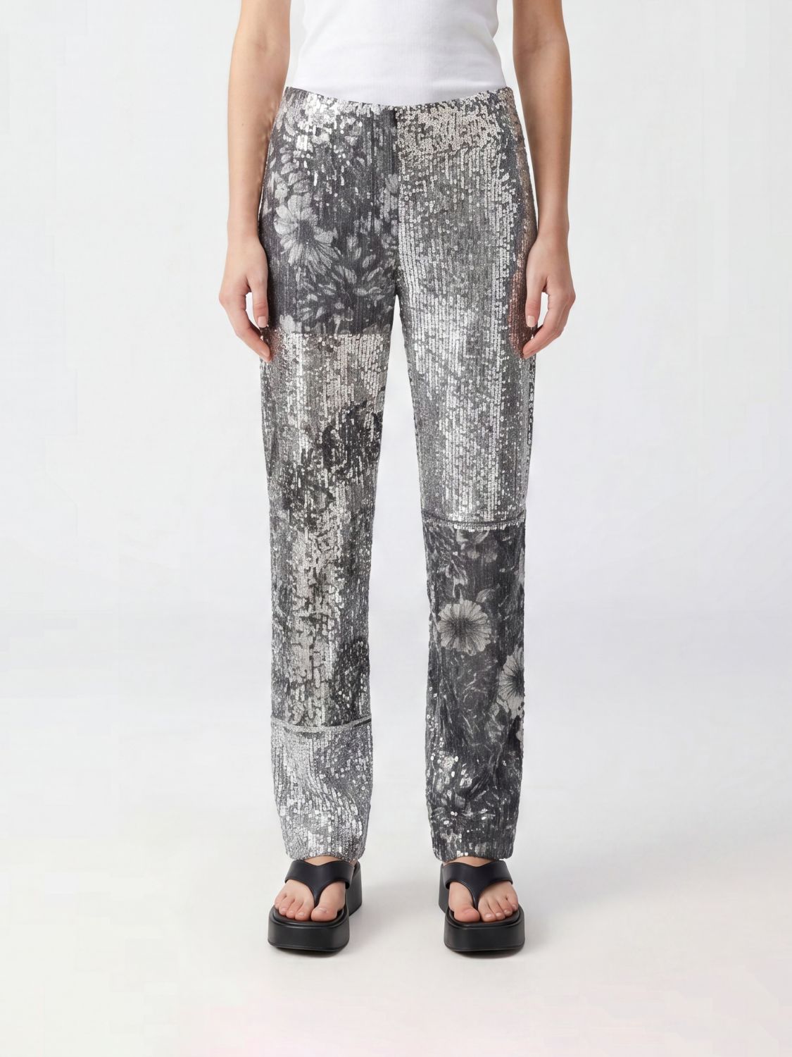 MAISON MARGIELA Pantaloni a gamba larga a vita bassa con paillettes floreali