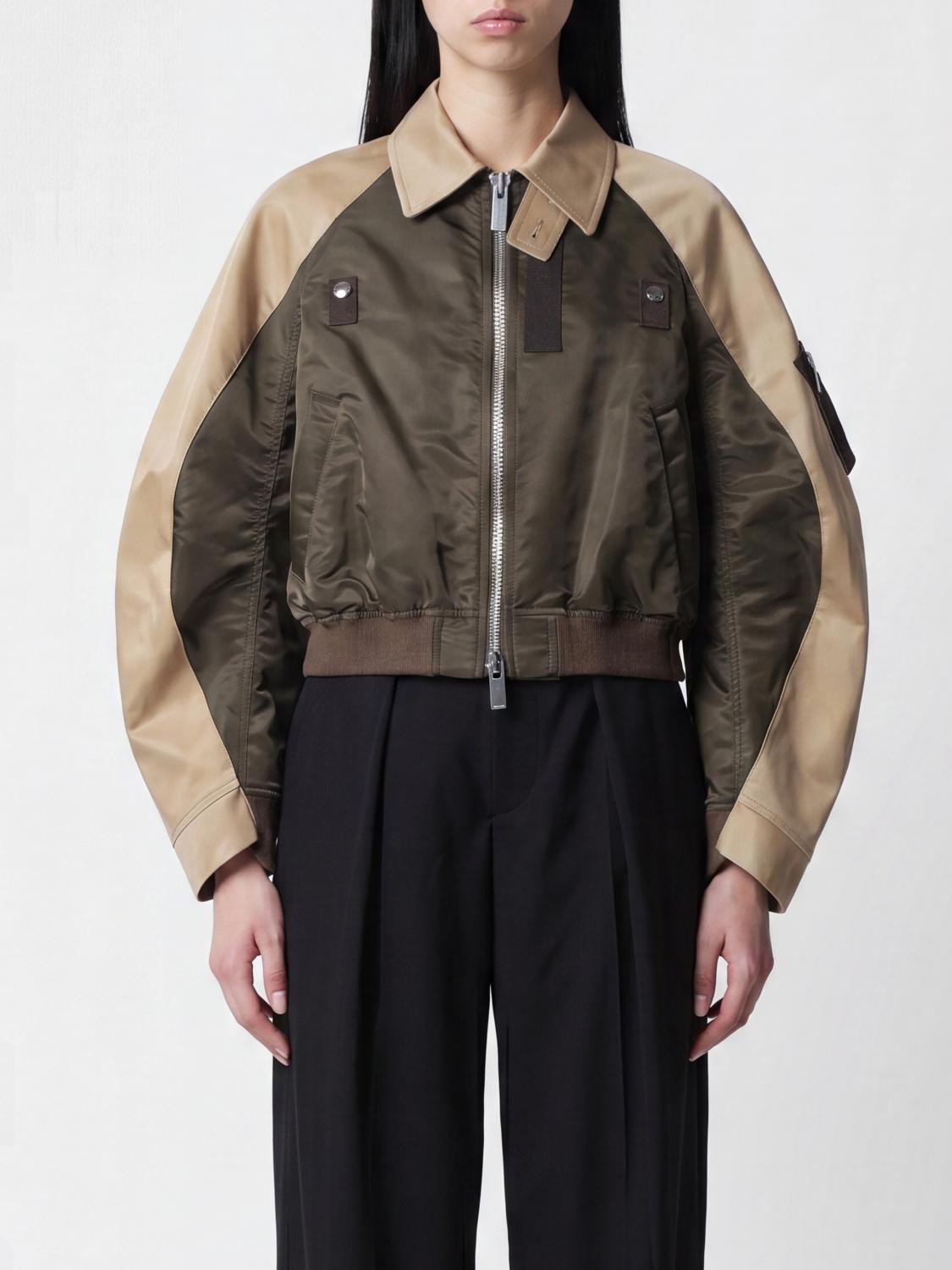 SACAI Cropped Nylon Bomber Jacket with Balloon Sleeves