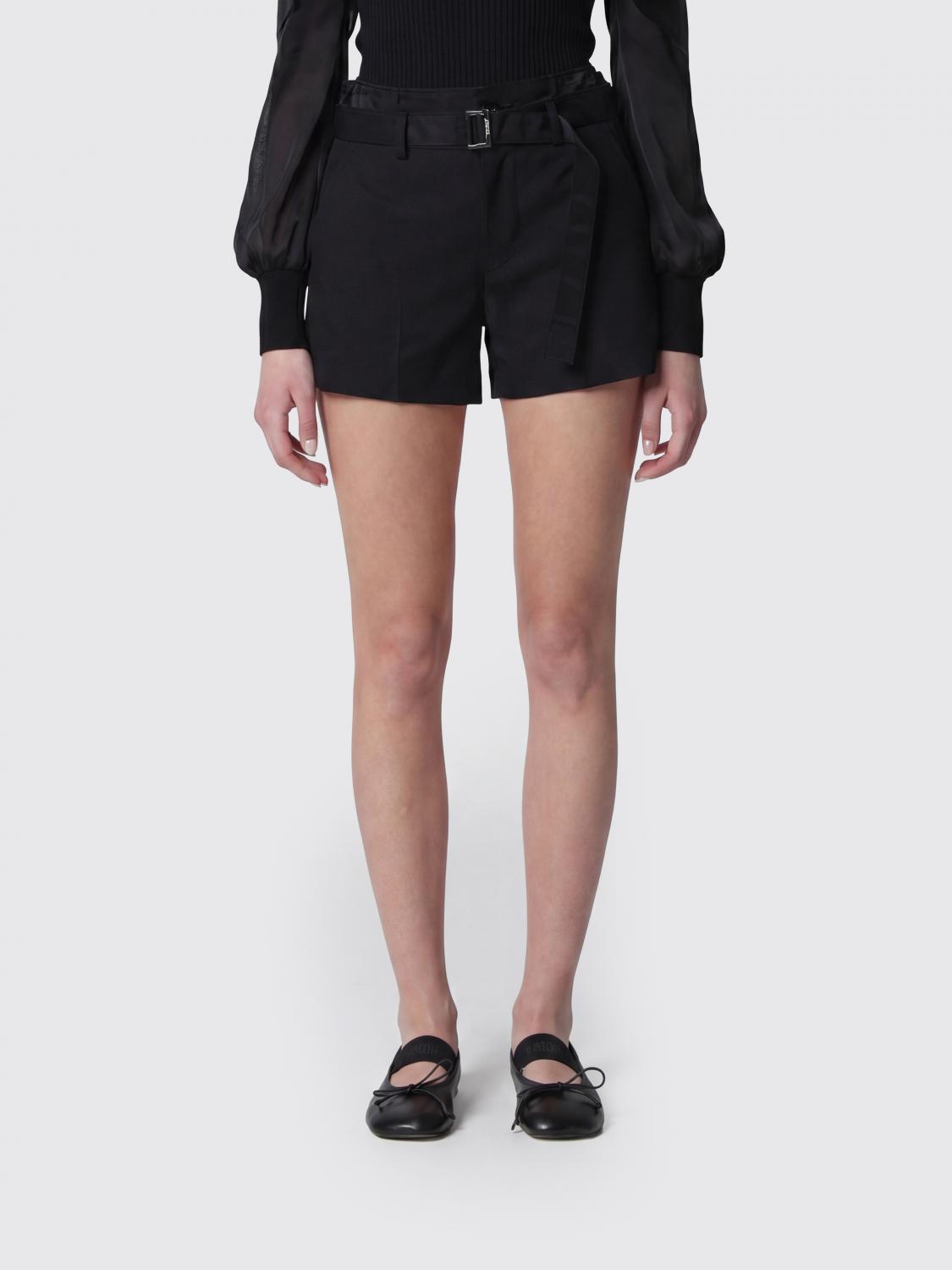 SACAI Mid-Rise Wool-Blend Shorts with Adjustable Belt