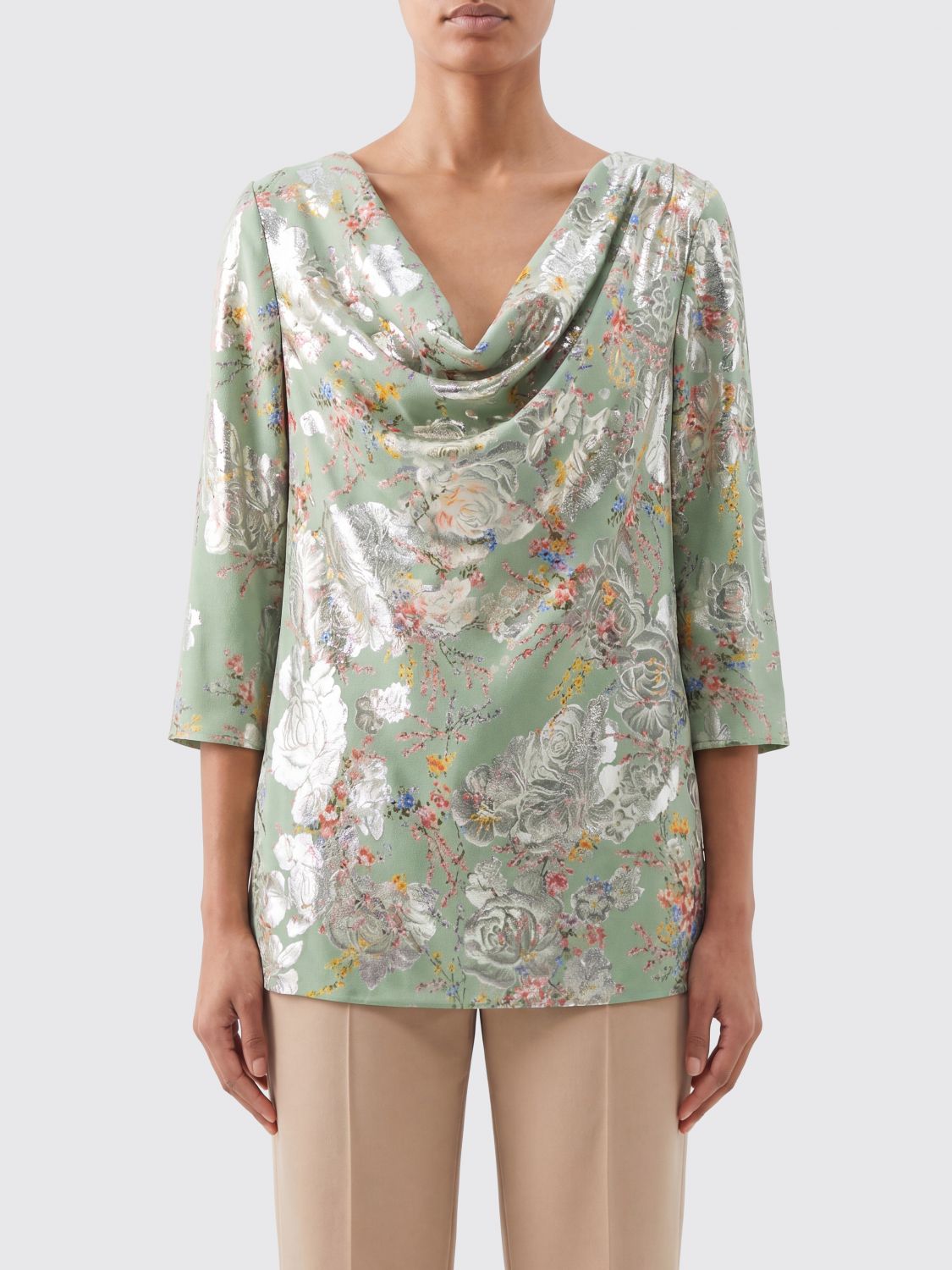 VALENTINO GARAVANI Blusa in seta con stampa floreale e scollo drappeggiato