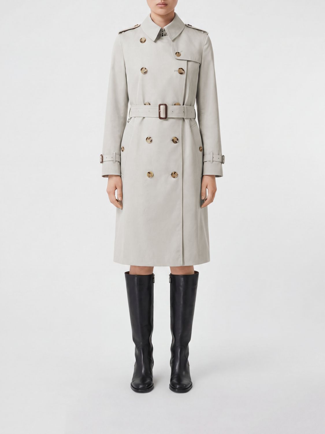 BURBERRY Trench doppiopetto in cotone al ginocchio con cintura regolabile