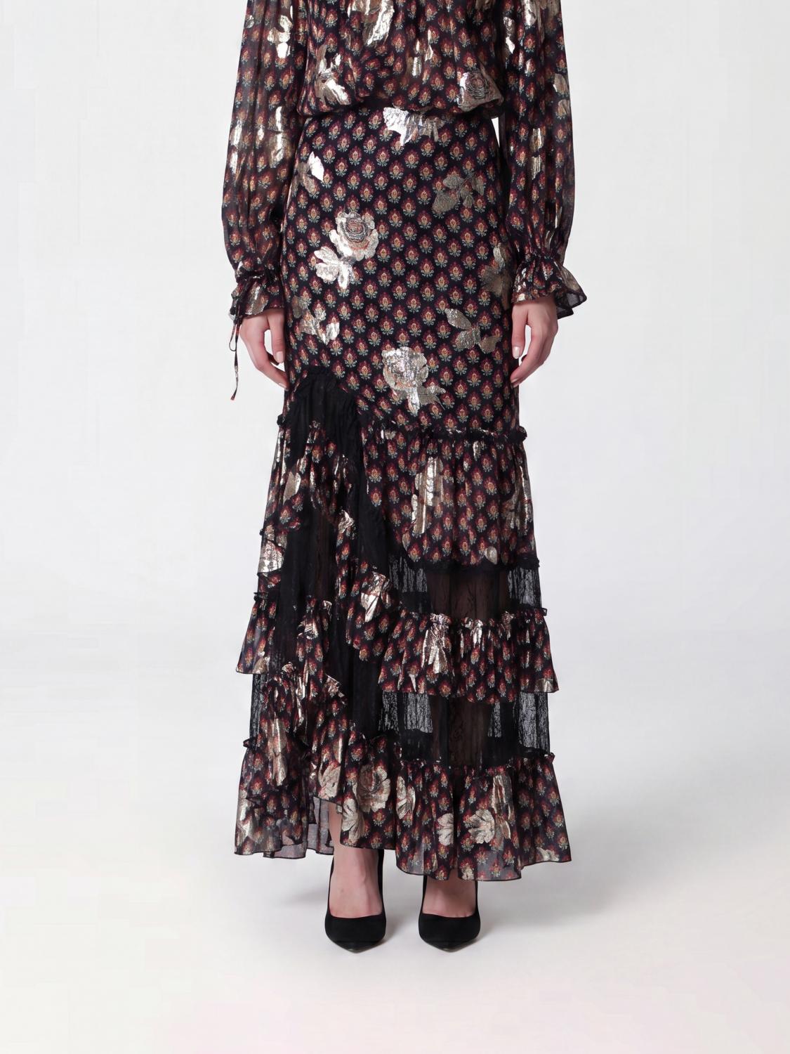 ETRO Floral Jacquard Asymmetric Long Silk Skirt with Lace Inserts