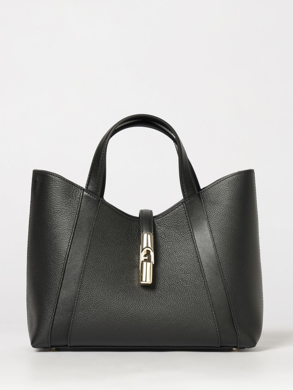 FURLA Goccia Small Grained Leather Tote Bag by with Snap Closure
