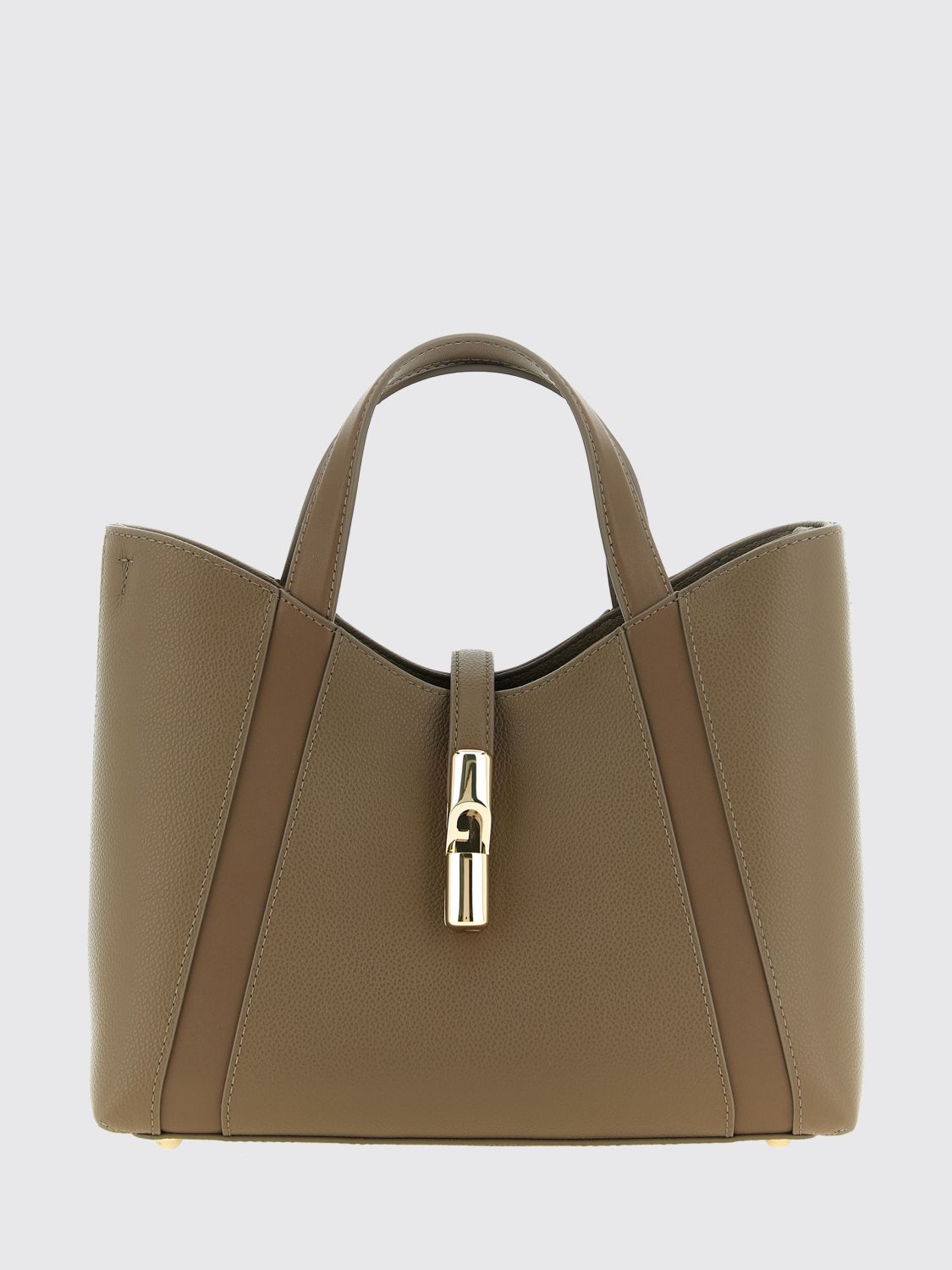 FURLA Goccia Small Grained Leather Tote Bag by with Snap Closure