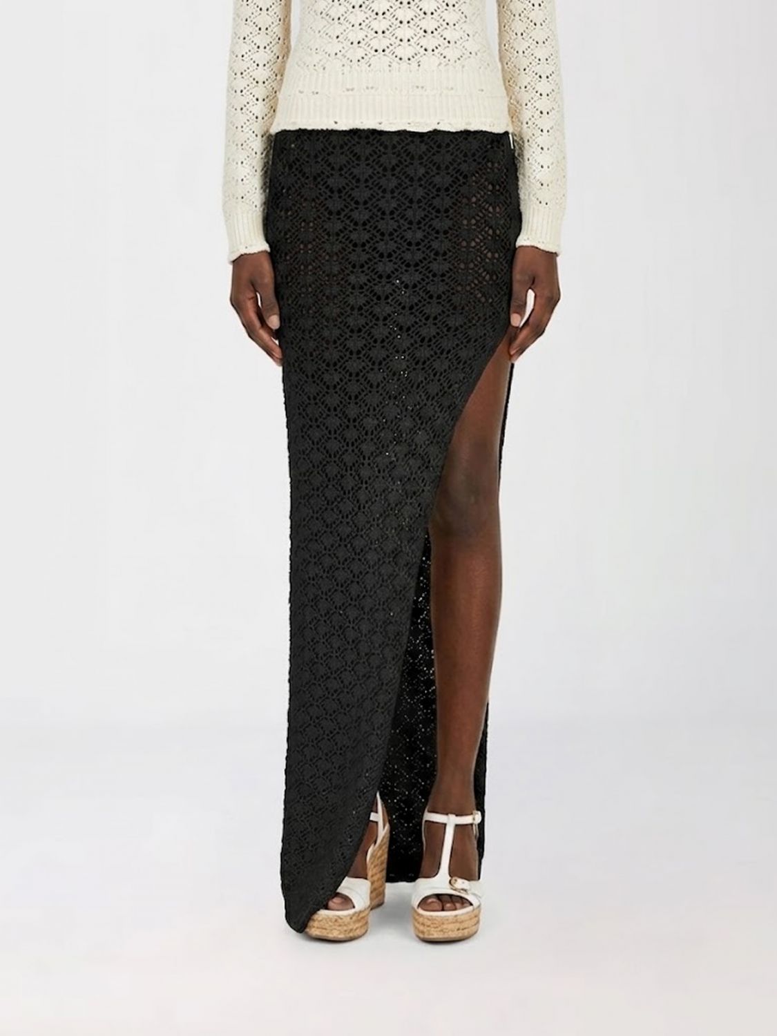 BLUMARINE Gonna lunga a vita alta in crochet con spacco laterale