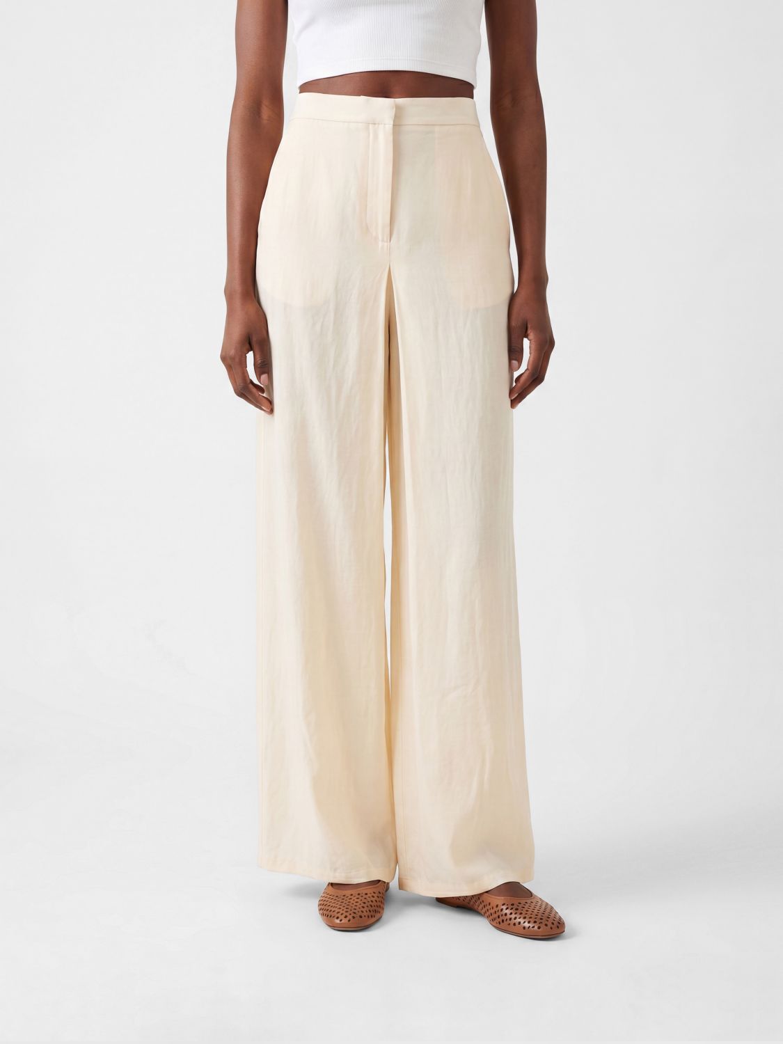 BLUMARINE High-Waisted Wide-Leg Trousers in Viscose with Slant Pockets