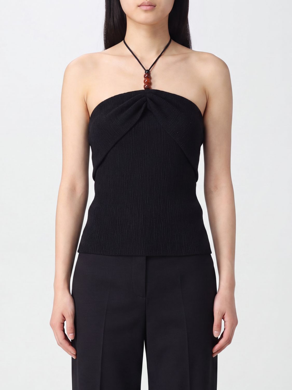 MAGDA BUTRYM Slim Fit Beaded X-Neck Top with Thin Straps