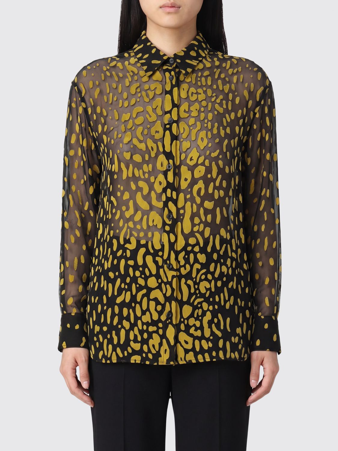 FERRAGAMO Camicia in misto seta con stampa animalier e collo francese