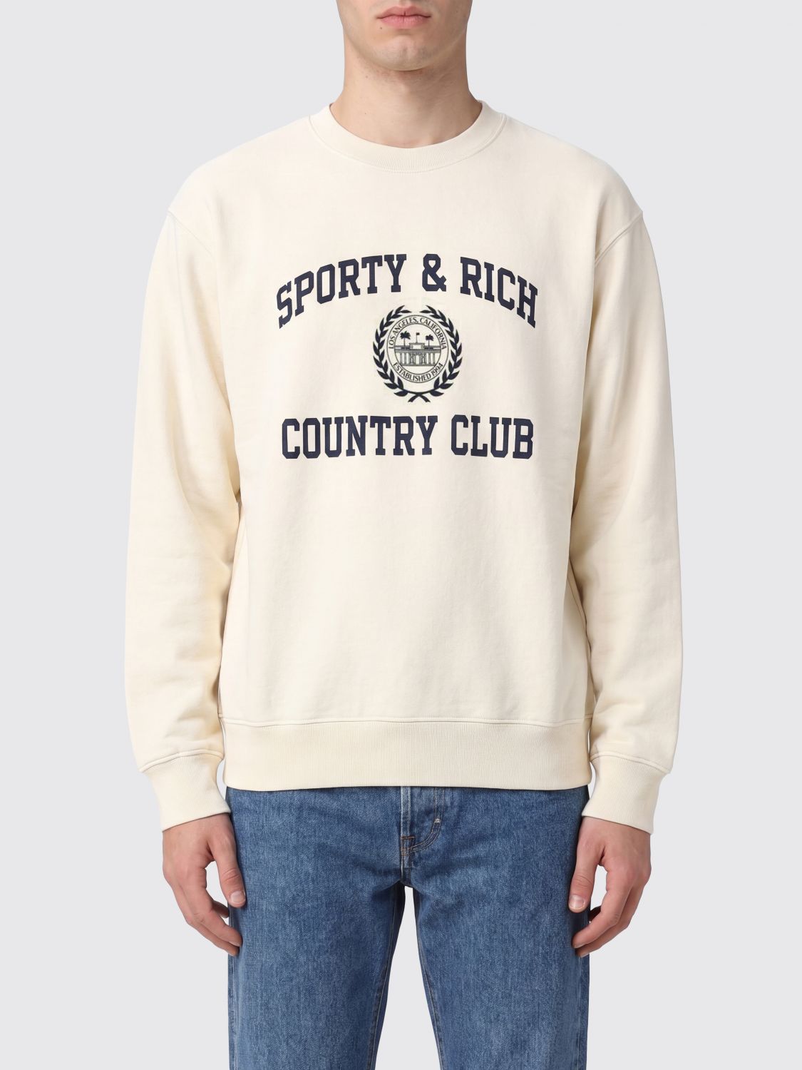 SPORTY & RICH Relaxed Fit Contrast Logo Cotton Jumper
