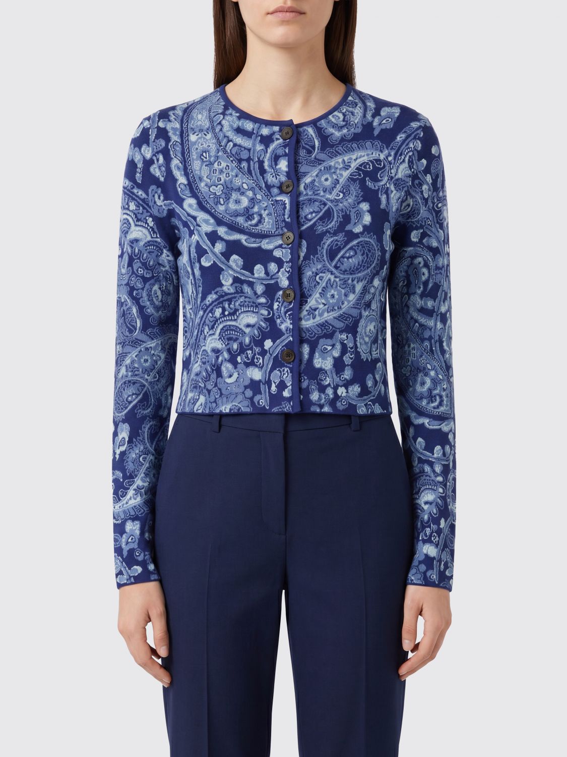 ETRO Cardigan slim fit in viscosa con stampa paisley e scollo a girocollo