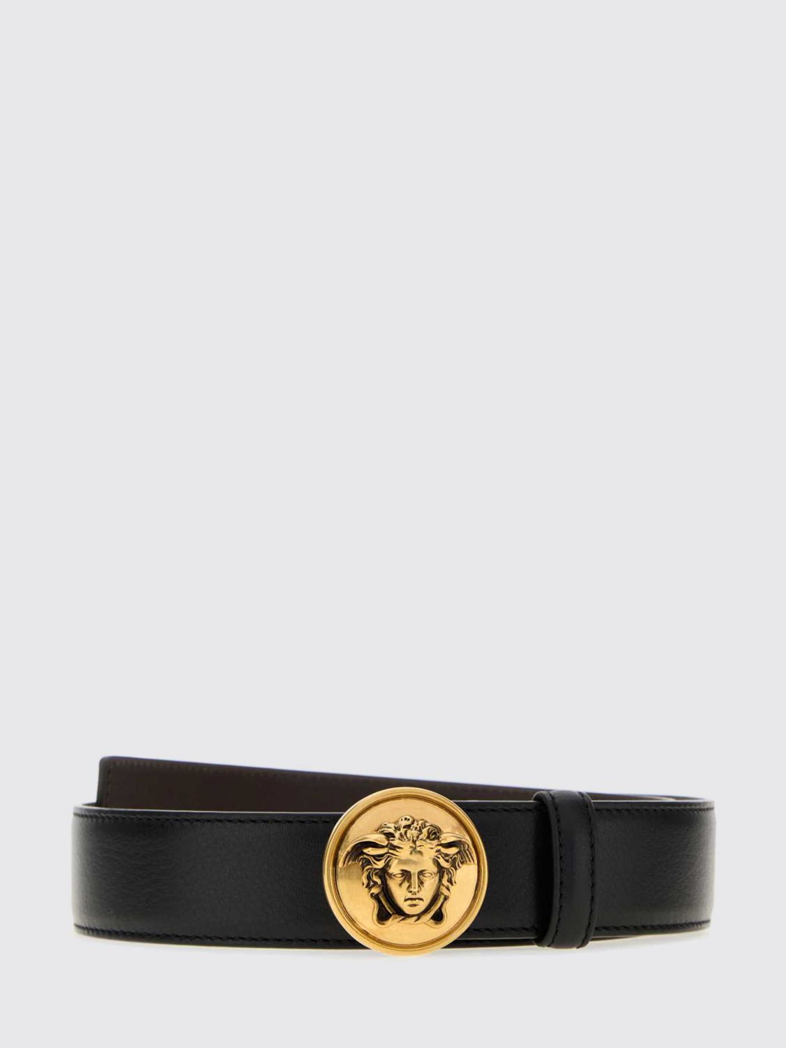 VERSACE Calfskin Leather Belt with Medusa Buckle