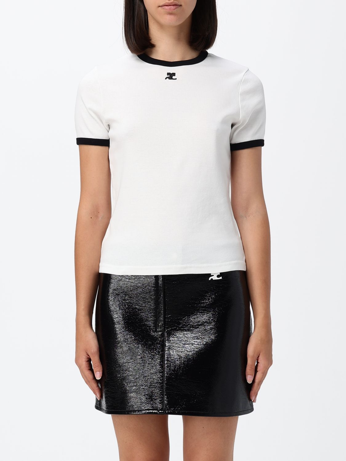 COURRÈGES Slim-Fit-Top aus Baumwolle mit Logo und Kontrastpaspelierung