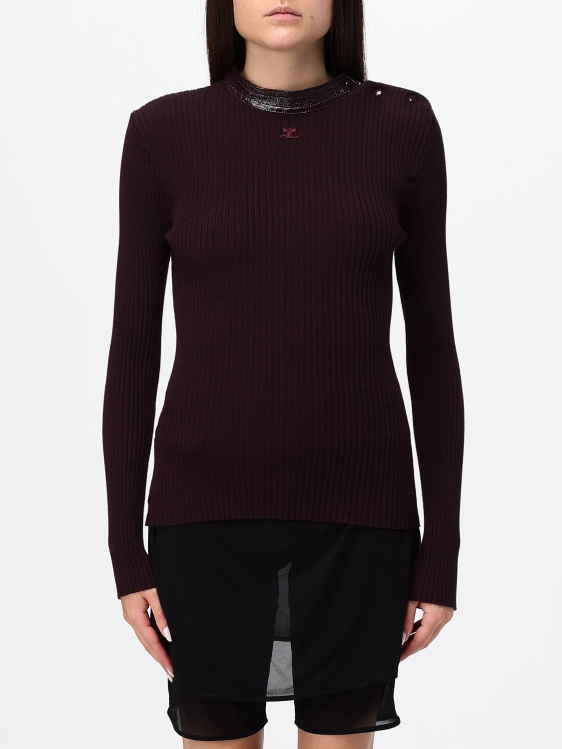 COURRÈGES Maglia girocollo a coste in jersey di viscosa con vestibilità slim