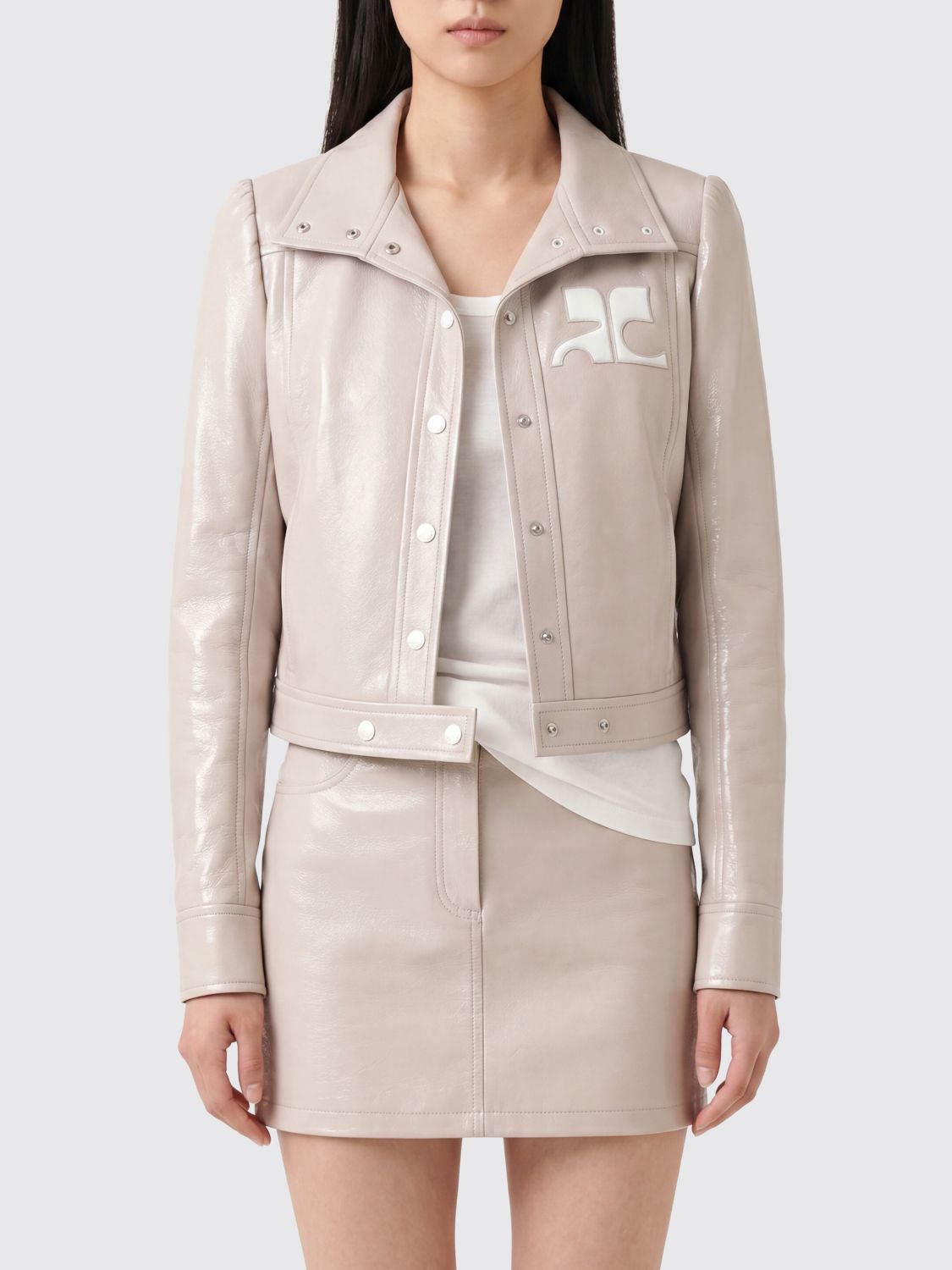 Courrèges Slim Fit Cropped Coated Cotton Jacket with Logo · 42