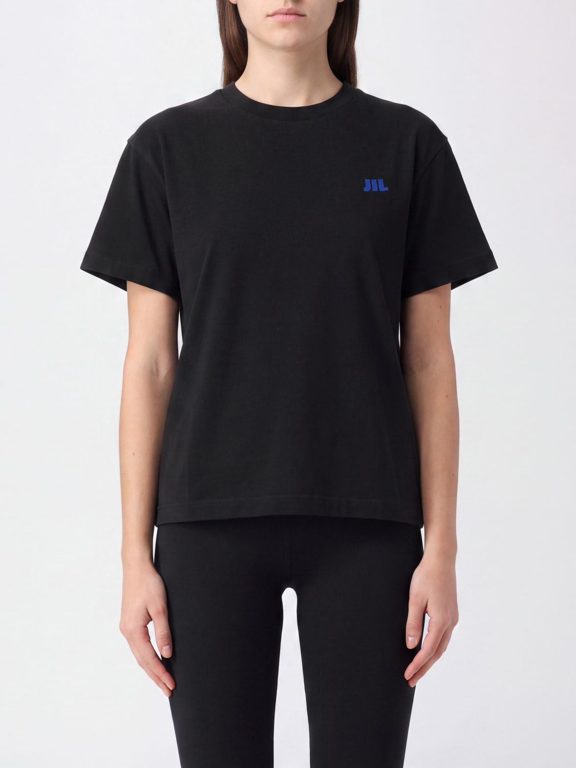 JIL SANDER Cotton T-Shirt with Contrasting Embroidered Front Logo
