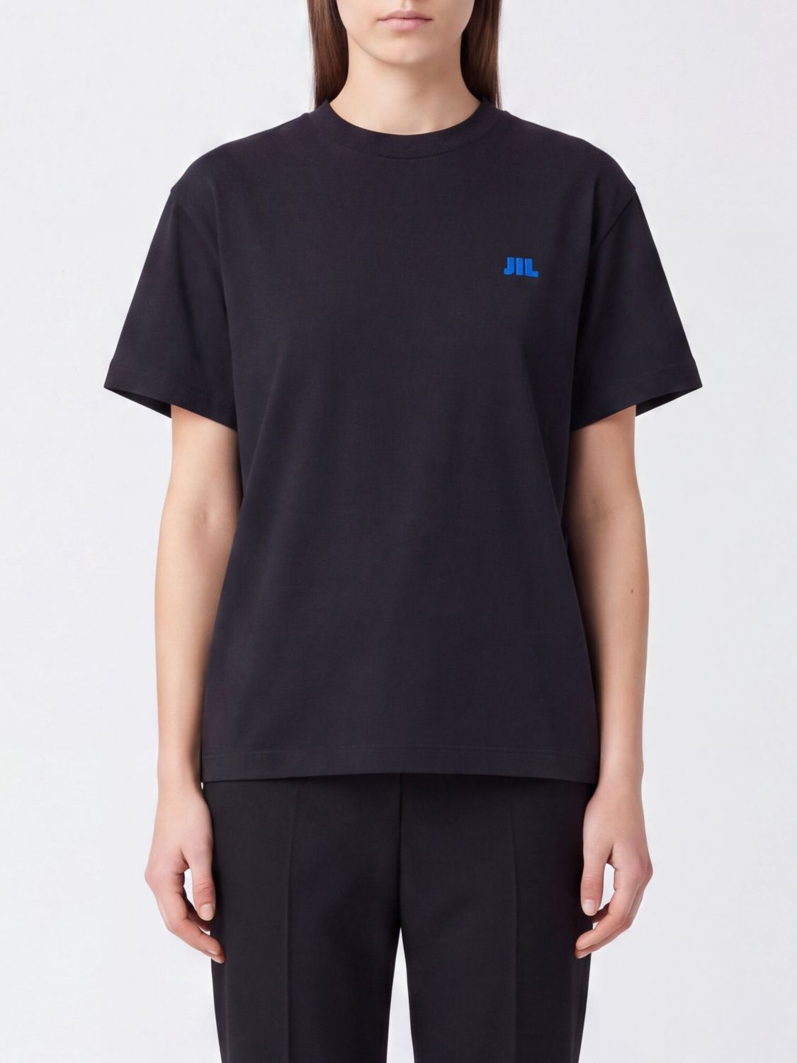 JIL SANDER Cotton T-Shirt with Contrasting Embroidered Front Logo